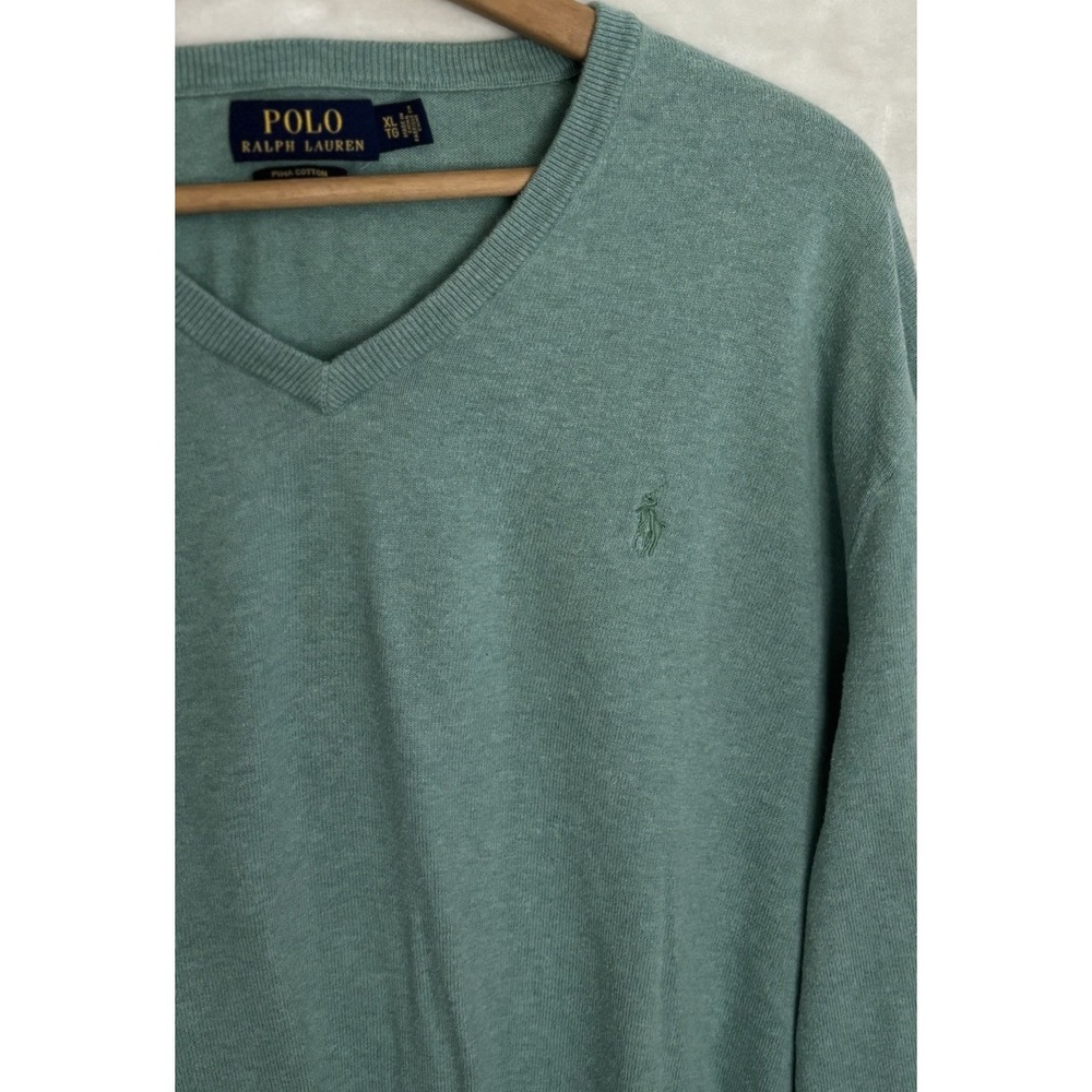 Polo Ralph Lauren Pima Cotton V-Neck Sweater Men's XL Green Knit‎ Pullover 0879